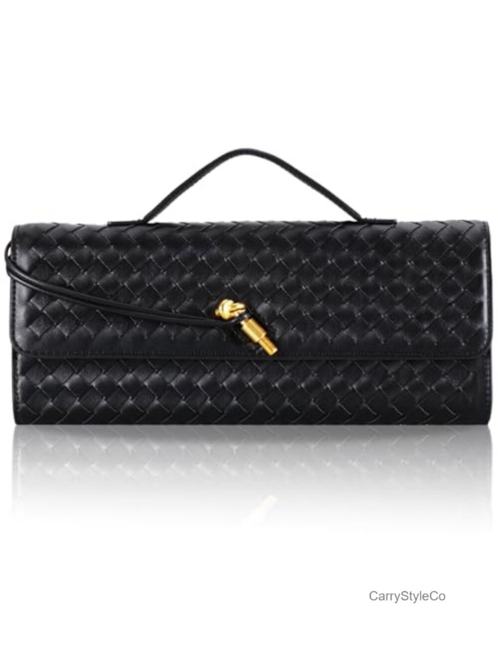 PU Leather Woven Clutch Evening Bag Adjustable Strap Women's Purse